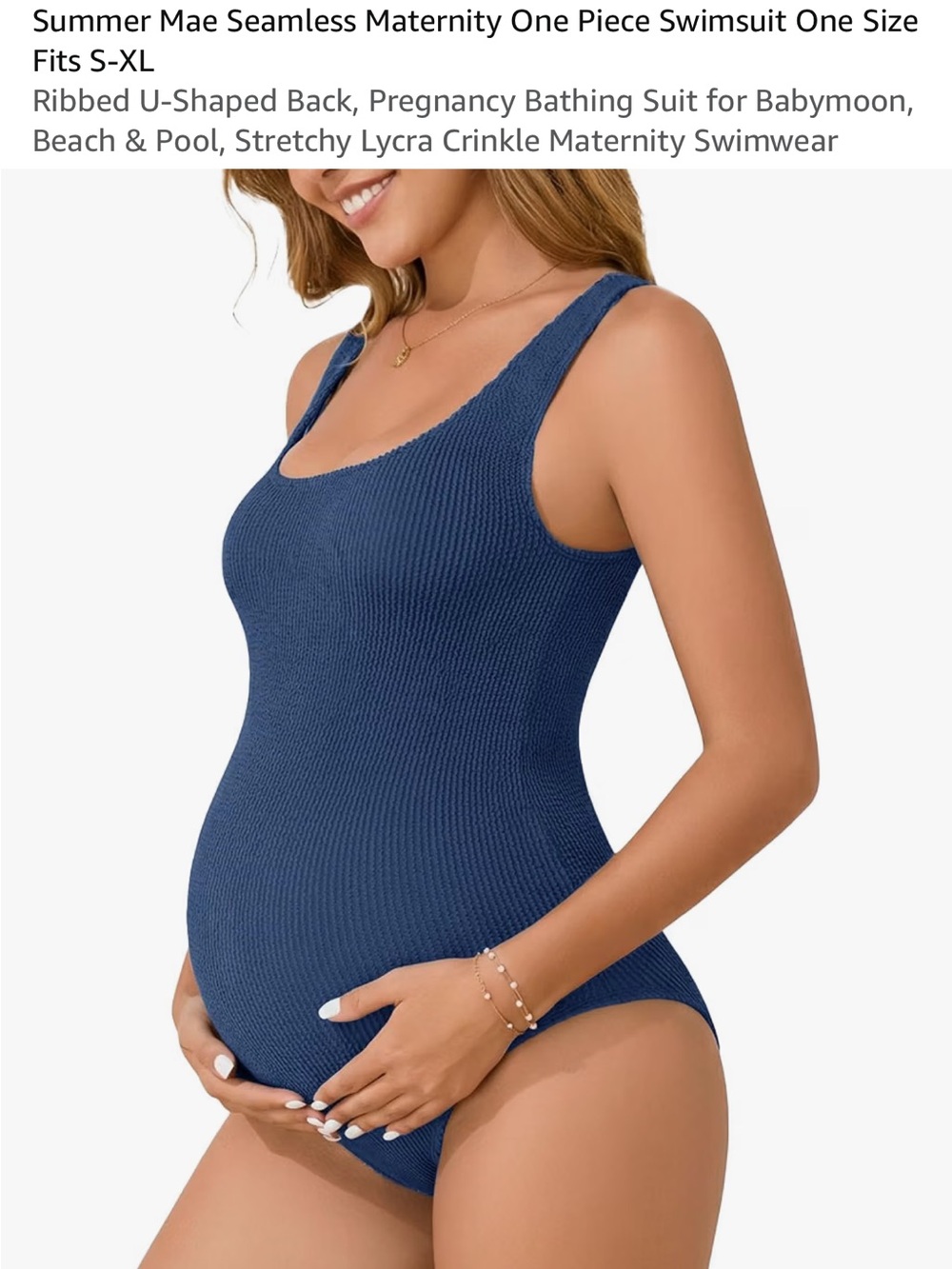 Seamless Ribbed Maternity One-Piece Swimsuit — Navy Blue